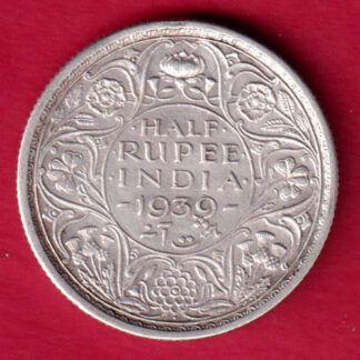British India 1939 George VI Bombay Mint half Rupee Silver Coin-FA3603