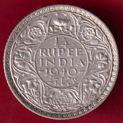 British India 1940 First Head Type Bombay Mint George VI 1/4 Rupee  -FA5133
