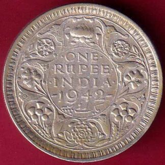 British India 1942 George VI Bombay Mint One Rupee Silver Coin-  FB964