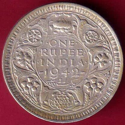 British India 1942 George VI Bombay Mint One Rupee Silver Coin-  FB964