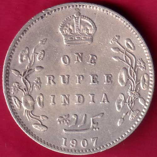 BRITISH INDIA 1907 EDWARD VII KING & EMPEROR ONE RUPEE - FB591