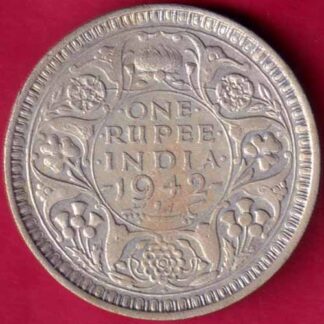 British India 1942 George VI Bombay Mint One Rupee Silver Coin-  FB828