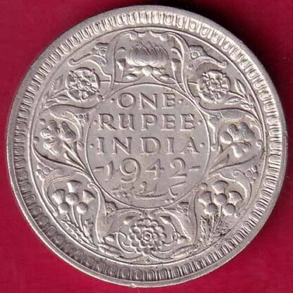 British India 1942 George VI Bombay Mint One Rupee Silver Coin-  FB1688