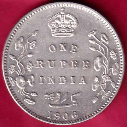 British India 1906 Edward VII One Rupee Silver Coin -  FB1770