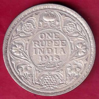 British India 1918 Bombay Mint George v One Rupee silver coin-  FB1821