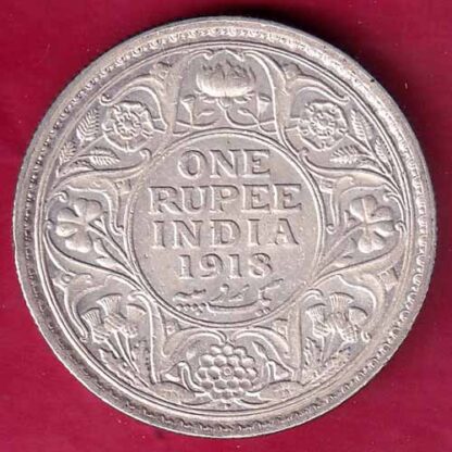 British India 1918 Bombay Mint George v One Rupee silver coin-  FB1821