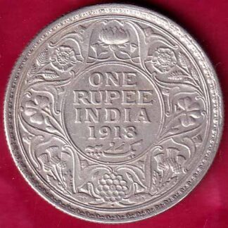 British India 1918 Bombay Mint George v One Rupee silver coin-  FB1852