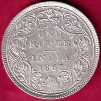 British India 1862 Victoria Queen One Rupee Silver Coin-  FB1903