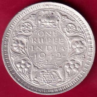 British India 1942 George VI Bombay Mint One Rupee Silver Coin-  FB1906