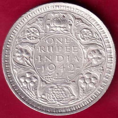 British India 1942 George VI Bombay Mint One Rupee Silver Coin-  FB1906