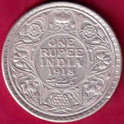 British India 1918 Bombay Mint George v One Rupee silver coin-  FB2049