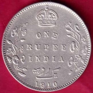 BRITISH INDIA 1910 EDWARD VII KING EMPEROR ONE RUPEE SILVER COIN -  FB2335