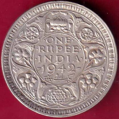 British India 1942 George VI Bombay Mint One Rupee Silver Coin – FB2566