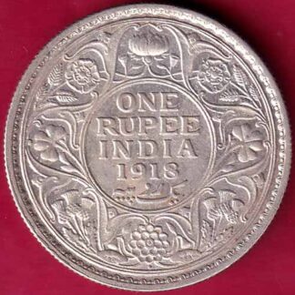 BRITISH INDIA 1918 GEORGE V ONE RUPEE BEAUTIFUL SILVER COIN–FB2604