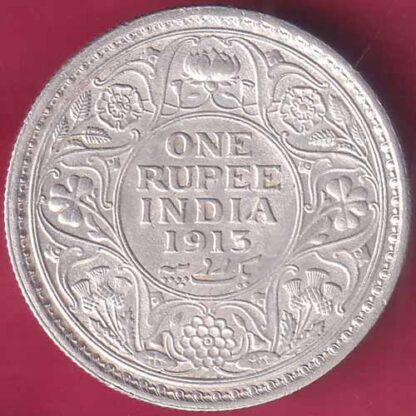 British India 1913  George V One Rupee Silver coin–FB2633