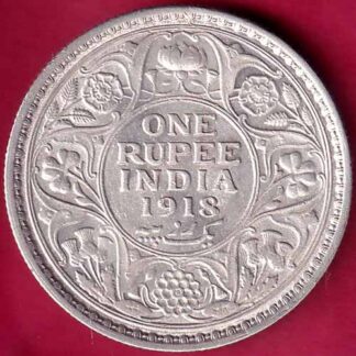 BRITISH INDIA 1918 GEORGE V ONE RUPEE BEAUTIFUL SILVER COIN–FB2636