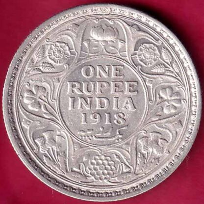 BRITISH INDIA 1918 GEORGE V ONE RUPEE BEAUTIFUL SILVER COIN–FB2636