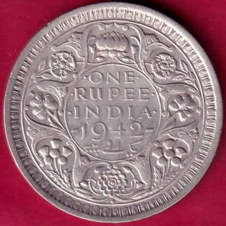 British India 1942 George VI Bombay Mint One Rupee Silver Coin–FB2677