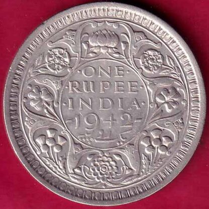 British India 1942 George VI Bombay Mint One Rupee Silver Coin–FB2677