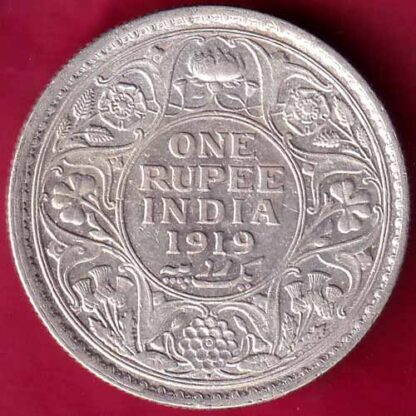 British India 1919 bombay mint George v One Rupee Silver coin–FB2708