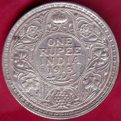 BRITISH INDIA 1913 BOMBAY MINT GEORGE V ONE RUPEE BEAUTIFUL SILVER COIN –FB2858