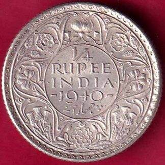 BRITISH INDIA 1940  GEORGE VI 1/4 RUPEE SILVER COIN–FB2912