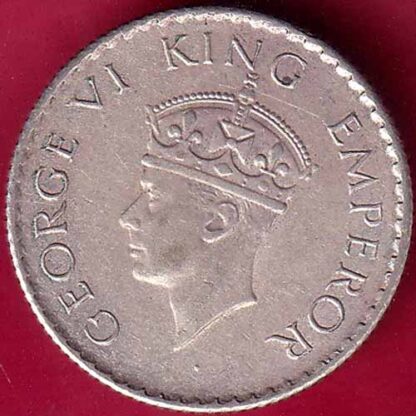 BRITISH INDIA 1940  GEORGE VI 1/4 RUPEE SILVER COIN–FB2912 - Image 2