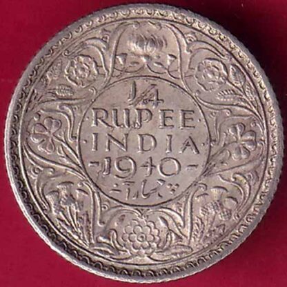 BRITISH INDIA 1940 GEORGE VI 1/4 RUPEE SILVER COIN–FB3010
