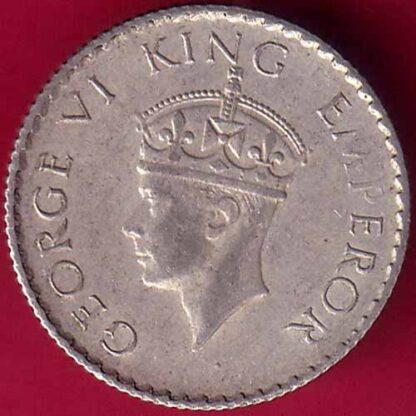 BRITISH INDIA 1940 GEORGE VI 1/4 RUPEE SILVER COIN–FB3010 - Image 2