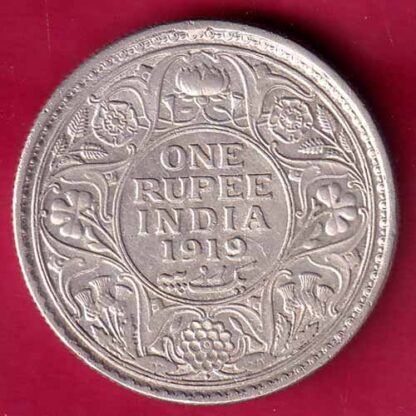 British India 1919 bombay mint George v One Rupee Silver coin –FB3109