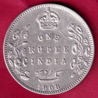 British India 1908 Edward Vii king & Emperor One Rupee Silver coin –FB3206