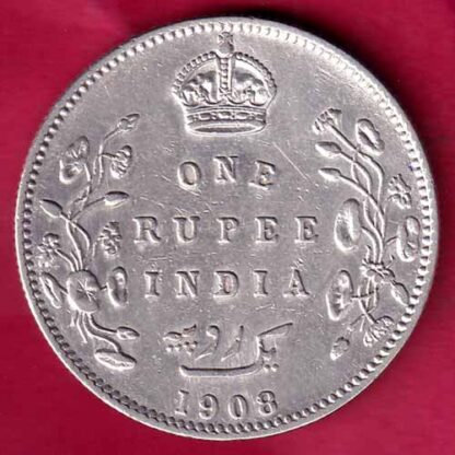 British India 1908 Edward Vii king & Emperor One Rupee Silver coin –FB3206