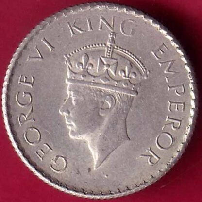 BRITISH INDIA 1940 GEORGE VI 1/4 RUPEE SILVER COIN–FB3260 - Image 2
