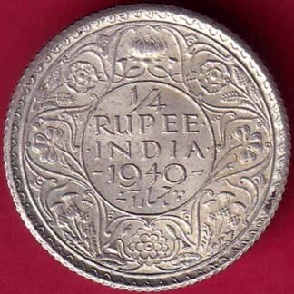 BRITISH INDIA 1940 GEORGE VI 1/4 RUPEE SILVER COIN–FB3260