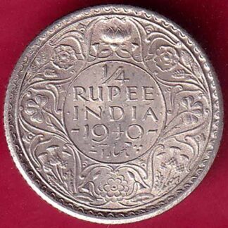 BRITISH INDIA 1940 GEORGE VI 1/4 RUPEE SILVER COIN– FB3275