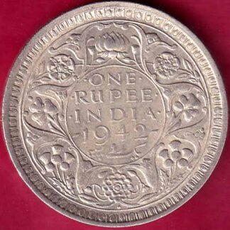 British India 1942 George VI Bombay Mint One Rupee Silver Coin– FB3279