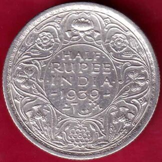 BRITISH INDIA 1939 BOMBAY MINT GEORGE VI HALF RUPEE SILVER COIN– FB3454