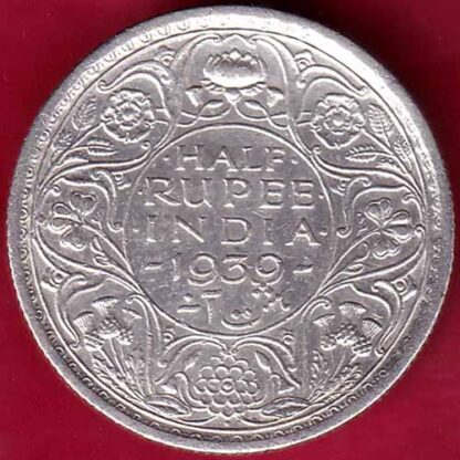 BRITISH INDIA 1939 BOMBAY MINT GEORGE VI HALF RUPEE SILVER COIN– FB3454