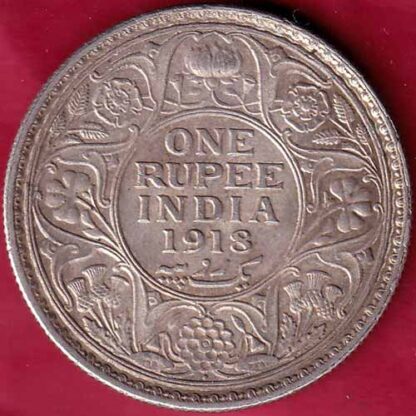 British India 1918 Bombay Mint George v One Rupee silver coin– FB3463