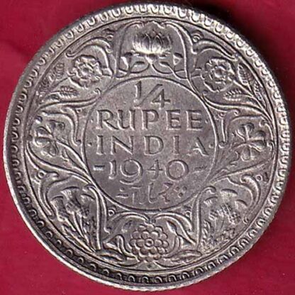 BRITISH INDIA 1940 BOMBAY MINT GEORGE VI 1/4 RUPEE SILVER COIN– FB3497