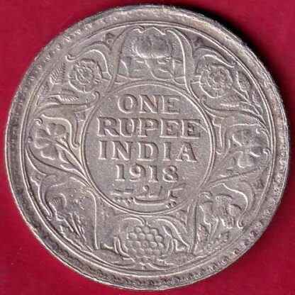 British India 1918 Bombay Mint George v One Rupee silver coin – FB3743