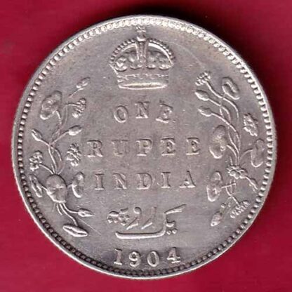 British India 1904 Edward VII One Rupee Silver Coin  – FB3929
