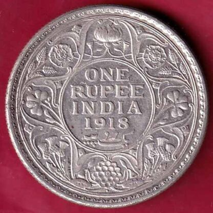 British India 1918 Bombay Mint George v One Rupee silver coin – FB3954