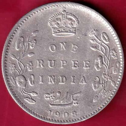 British India 1908 Edward Vii king & Emperor One Rupee Silver coin– FB3984