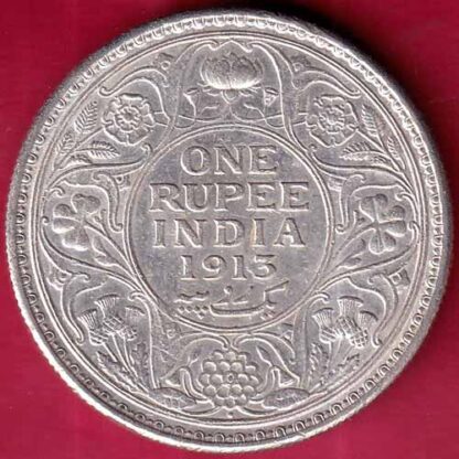 BRITISH INDIA 1913 BOMBAY MINT GEORGE V ONE RUPEE BEAUTIFUL SILVER COIN– FB3989