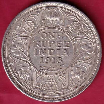 British India 1918 Bombay Mint George v One Rupee silver coin– FB3997