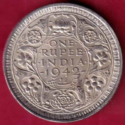 British India 1942 George VI Bombay Mint One Rupee Silver Coin–FB4233