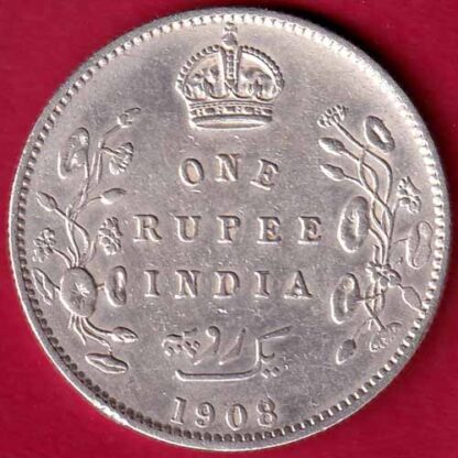 British India 1908 Edward Vii king & Emperor One Rupee Silver coin – FB4331