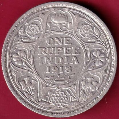 British India 1918 Bombay Mint George v One Rupee silver coin  – FB4606