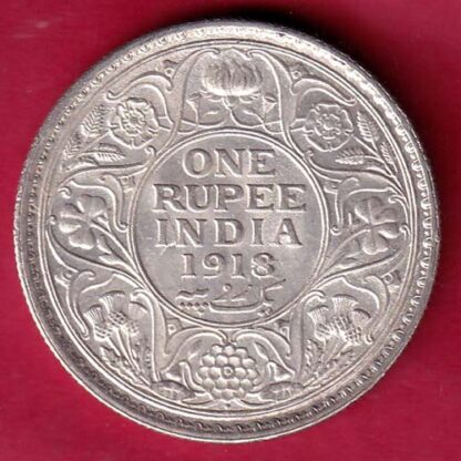 British India 1918 Bombay Mint George v One Rupee silver coin – FB4654